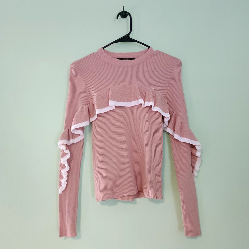 Forever 21 Pink Ruffle Long Sleeve Contemporary Sweater Deadstock